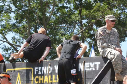 Hopping over the wall to get to the starting area.