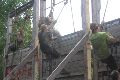Balls to the Wall - Another easy one. Use the rope to climb up the wall and down the other side--standard obstacle course fare. Add another 10 or 15 feet and this would be a badass obstacle.